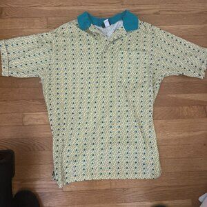 VINTAGE Men's John Blair Yellow/Blue Patterned Polo